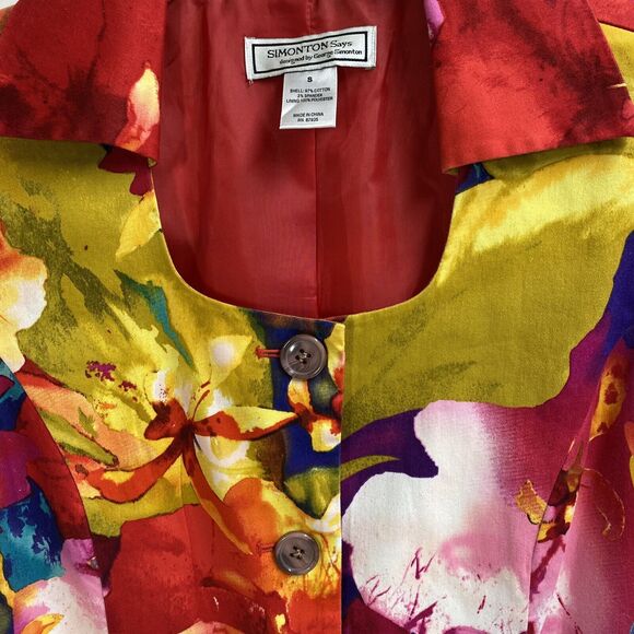 Simonton Says Splashed Floral Print Jacket Small Collard U neckline button up - Picture 4 of 10